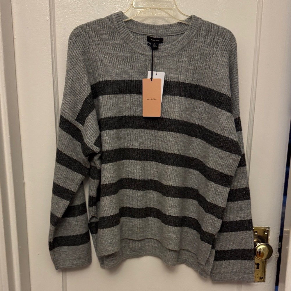 NWT Halogen Gray  Striped Sweater size XL.